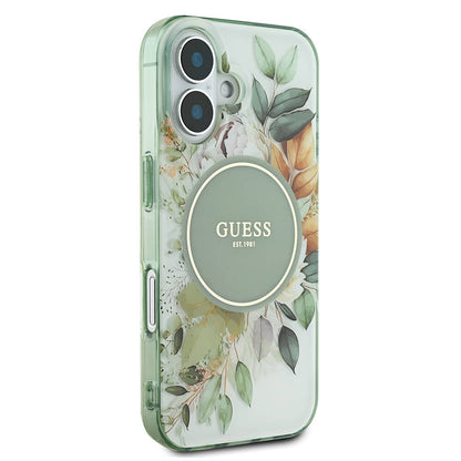 iPhone 16 Plus Kılıf Guess Orjinal Lisanslı M-safe Şarj Özellikli IML Baskılı Yazı Logolu Flower Tonal Circle Kılıf