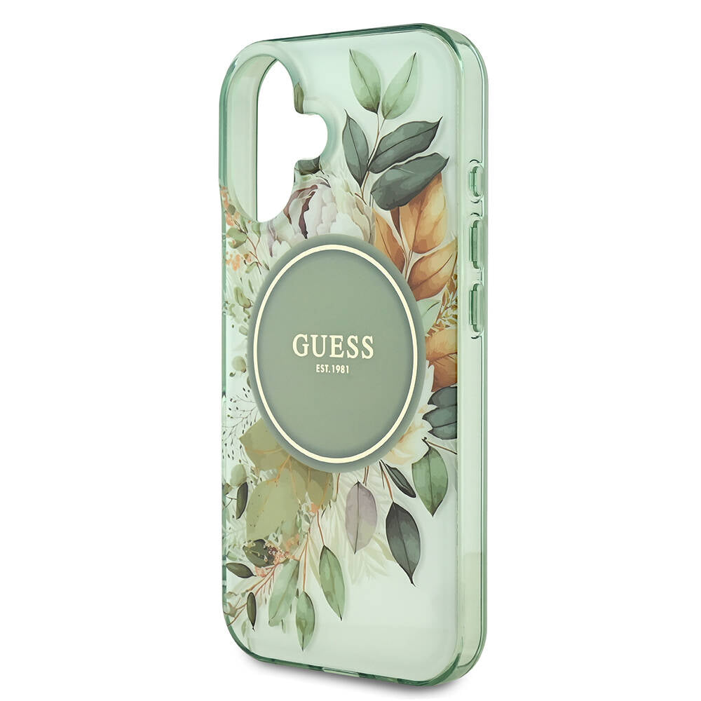 iPhone 16 Plus Kılıf Guess Orjinal Lisanslı M-safe Şarj Özellikli IML Baskılı Yazı Logolu Flower Tonal Circle Kılıf