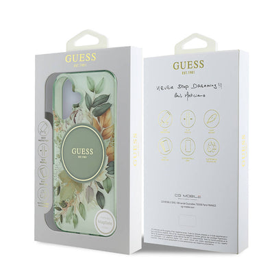 Apple iPhone 16 Plus Kılıf Guess Orjinal Lisanslı Magsafe Şarj Özellikli IML Baskılı Yazı Logolu Flower Tonal Circle Kapak Pembe