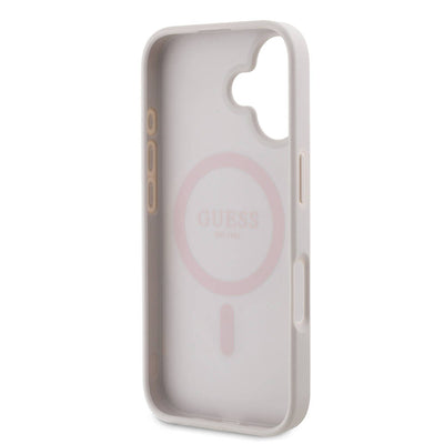 Apple iPhone 16 Plus Kılıf Guess Orjinal Lisanslı Magsafe Şarj Özellikli PU Deri 4G Desenli Taşlı Üçgen Logolu Kapak Kahverengi
