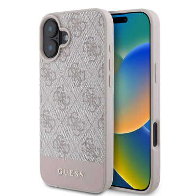 Apple iPhone 16 Plus Kılıf Guess Orjinal Lisanslı Magsafe Şarj Özellikli PU Deri Şerit Logo Dizaynlı Kapak Siyah