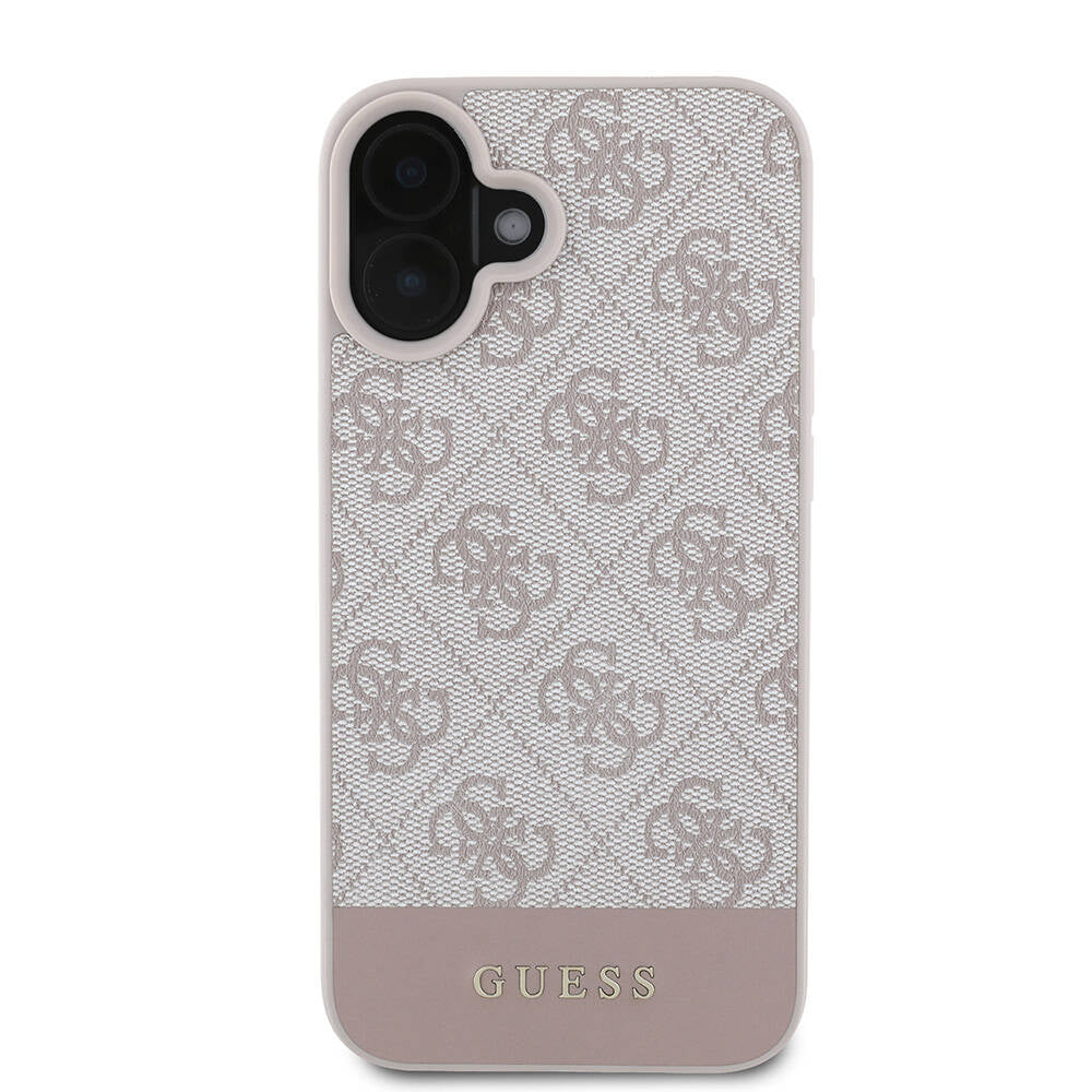 iPhone 16 Plus Kılıf Guess Orjinal Lisanslı M-safe Şarj Özellikli PU Deri Şerit Logo Dizaynlı Kılıf