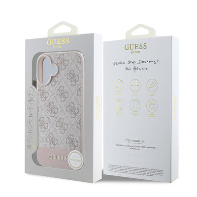 Apple iPhone 16 Plus Kılıf Guess Orjinal Lisanslı Magsafe Şarj Özellikli PU Deri Şerit Logo Dizaynlı Kapak Kahverengi