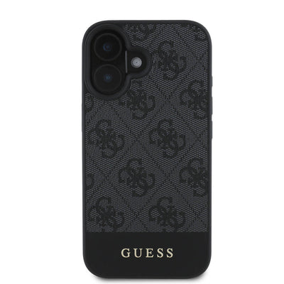 Apple iPhone 16 Plus Kılıf Guess Orjinal Lisanslı Magsafe Şarj Özellikli PU Deri Şerit Logo Dizaynlı Kapak Siyah