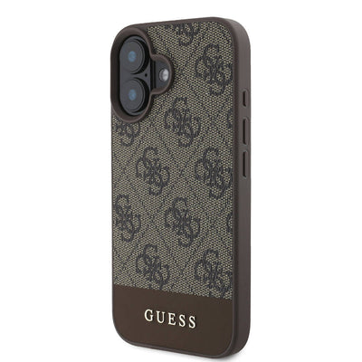 Apple iPhone 16 Plus Kılıf Guess Orjinal Lisanslı Magsafe Şarj Özellikli PU Deri Şerit Logo Dizaynlı Kapak Siyah