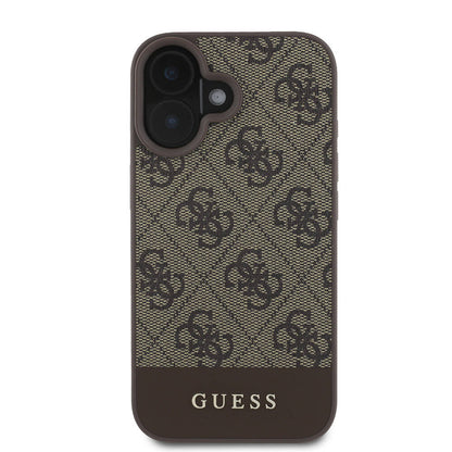 iPhone 16 Plus Kılıf Guess Orjinal Lisanslı M-safe Şarj Özellikli PU Deri Şerit Logo Dizaynlı Kılıf