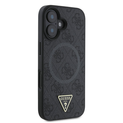 iPhone 16 Plus Kılıf Guess Orjinal Lisanslı M-safe Şarj Özellikli PU Üçgen Logo 4G Desenli Kılıf