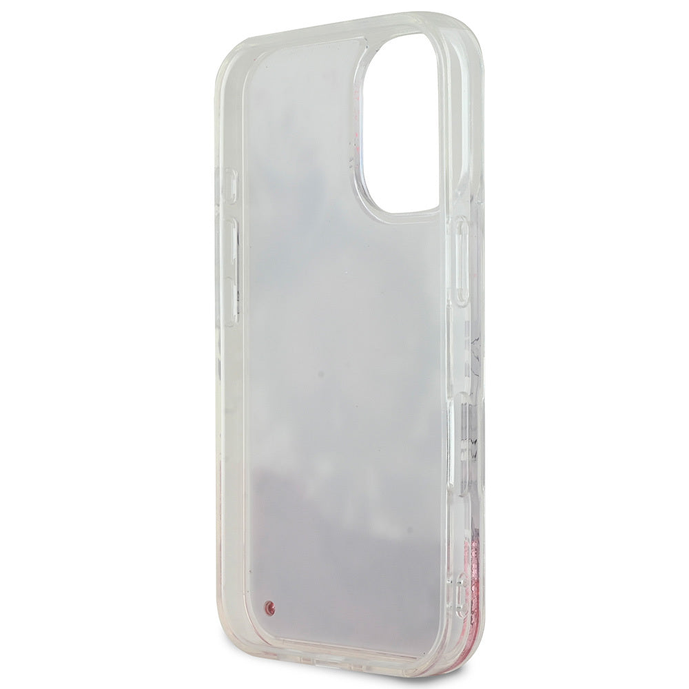 iPhone 16 Plus Kılıf Guess Orjinal Lisanslı M-safe Şarj Özellikli Sıvılı Simli Çiçek Desenli Kılıf