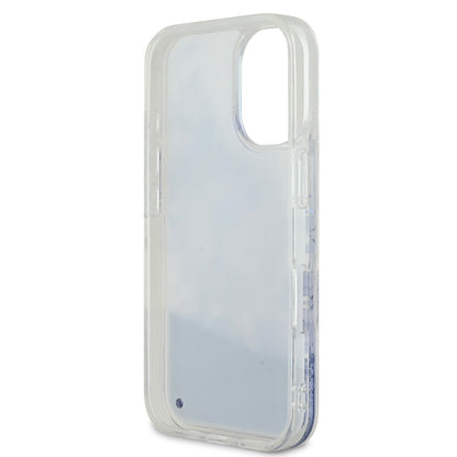 iPhone 16 Plus Kılıf Guess Orjinal Lisanslı M-safe Şarj Özellikli Sıvılı Simli Çiçek Desenli Kılıf