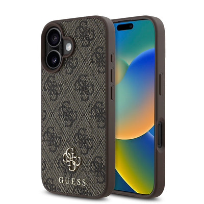 Apple iPhone 16 Plus Kılıf Guess Orjinal Lisanslı Magsafe Şarj Özellikli Small 4G Classic Kapak Kahverengi