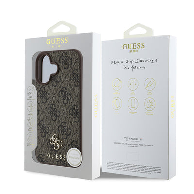 Apple iPhone 16 Plus Kılıf Guess Orjinal Lisanslı Magsafe Şarj Özellikli Small 4G Classic Kapak Kahverengi