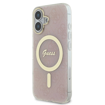Apple iPhone 16 Plus Kılıf Guess Orjinal Lisanslı Magsafe Şarj Özellikli Yazı Logolu 4G Desenli Kapak Pembe