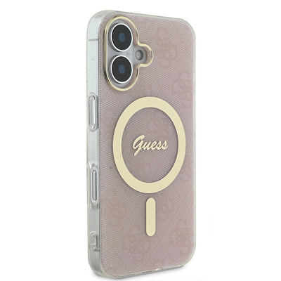 Apple iPhone 16 Plus Kılıf Guess Orjinal Lisanslı Magsafe Şarj Özellikli Yazı Logolu 4G Desenli Kapak Kahverengi
