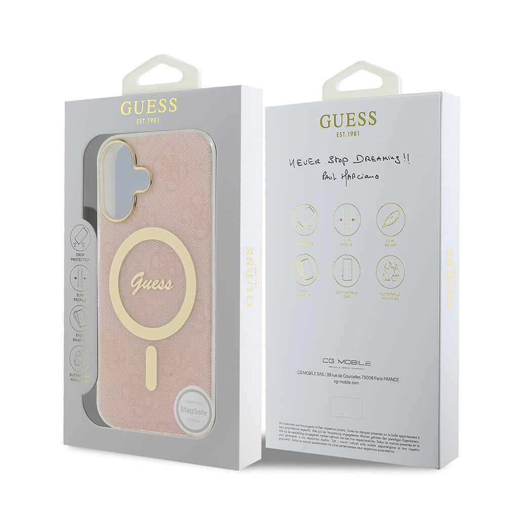 iPhone 16 Plus Kılıf Guess Orjinal Lisanslı M-safe Şarj Özellikli Yazı Logolu 4G Desenli Kılıf