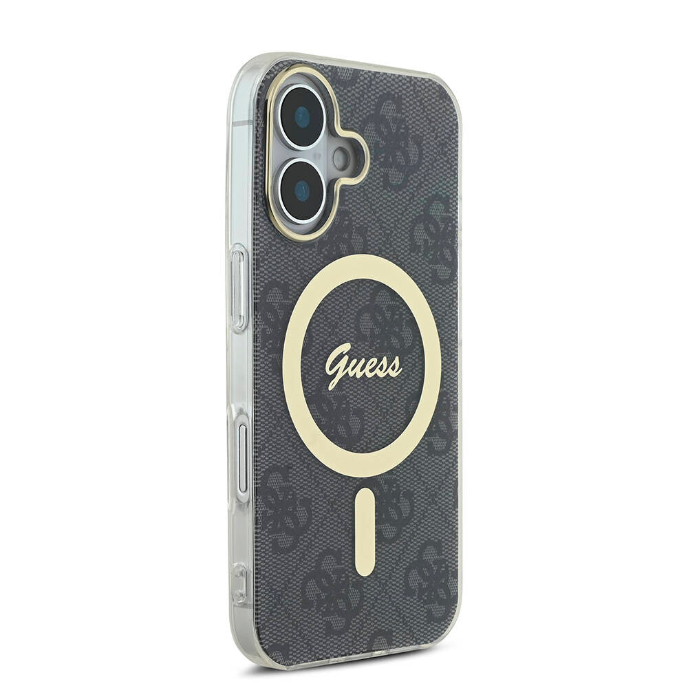 Apple iPhone 16 Plus Kılıf Guess Orjinal Lisanslı Magsafe Şarj Özellikli Yazı Logolu 4G Desenli Kapak Kahverengi