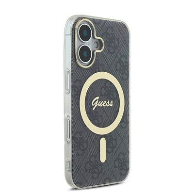 Apple iPhone 16 Plus Kılıf Guess Orjinal Lisanslı Magsafe Şarj Özellikli Yazı Logolu 4G Desenli Kapak Kahverengi