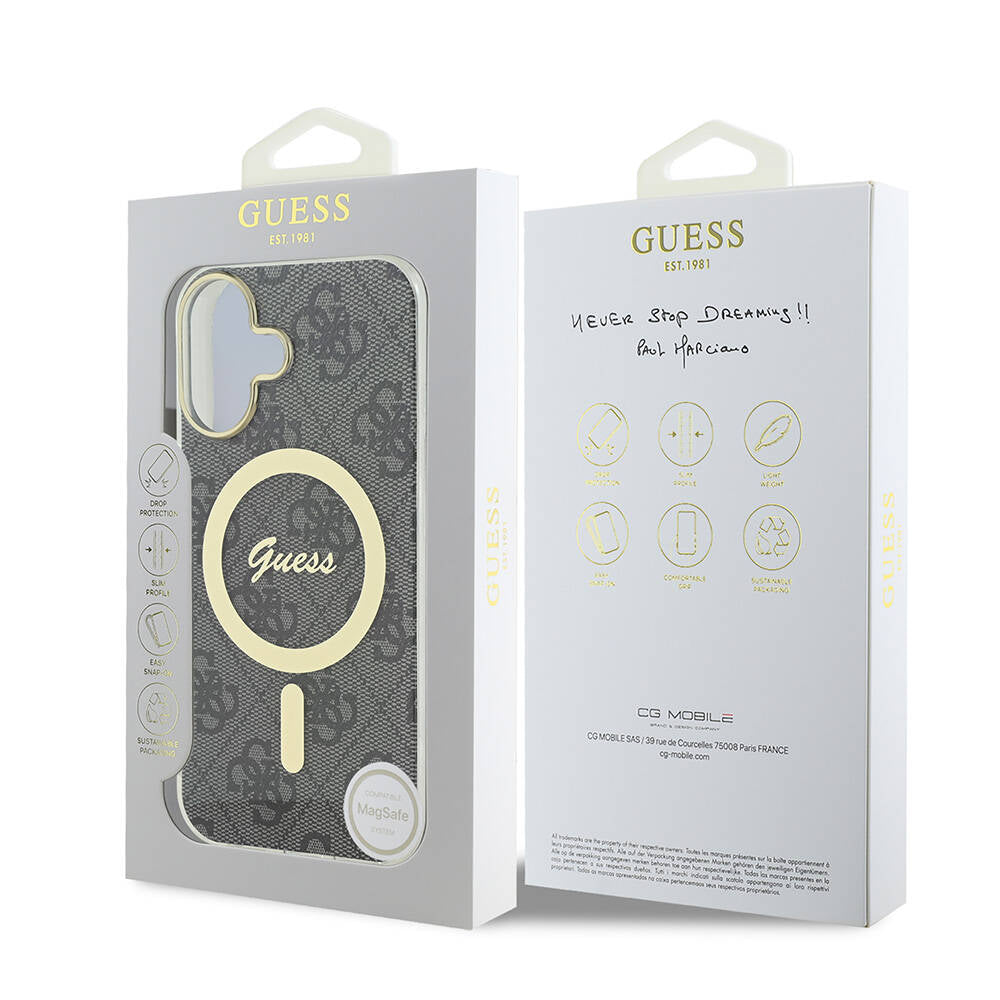 iPhone 16 Plus Kılıf Guess Orjinal Lisanslı M-safe Şarj Özellikli Yazı Logolu 4G Desenli Kılıf