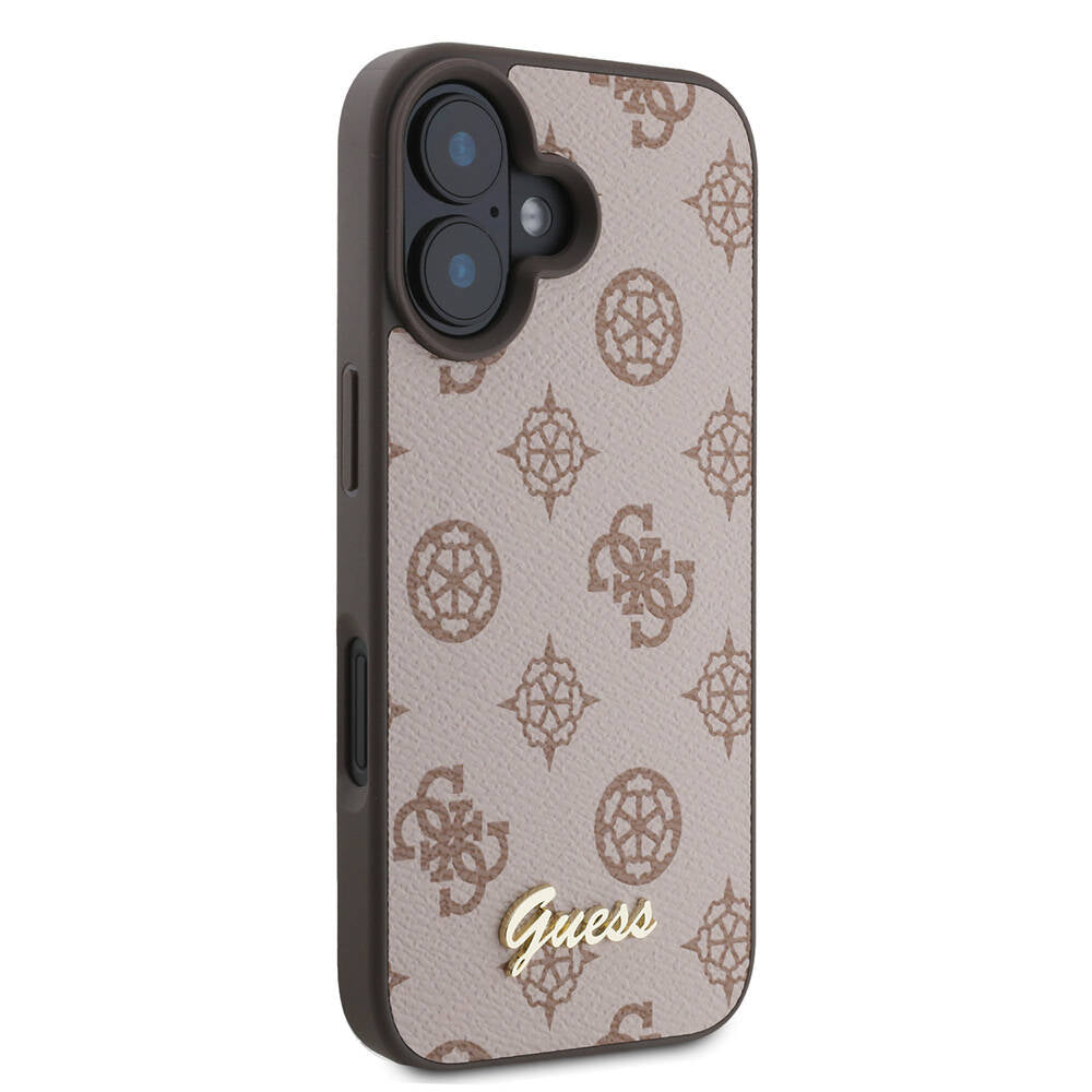 Apple iPhone 16 Plus Kılıf Guess Orjinal Lisanslı Magsafe Şarj Özellikli Yazı Logolu Peony Kapak Kahverengi