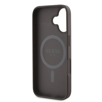 Apple iPhone 16 Plus Kılıf Guess Orjinal Lisanslı Magsafe Şarj Özellikli Yazı Logolu Peony Kapak Kahverengi