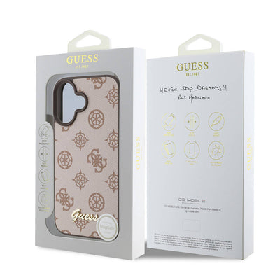 Apple iPhone 16 Plus Kılıf Guess Orjinal Lisanslı Magsafe Şarj Özellikli Yazı Logolu Peony Kapak Kahverengi