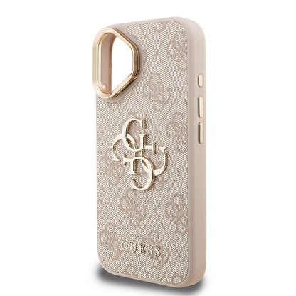 iPhone 16 Plus Kılıf Guess Orjinal Lisanslı PU Deri 4G Desenli Metal Büyük 4G ve Yazı Logolu Kamera Standlı Kılıf