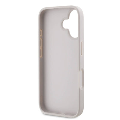Apple iPhone 16 Plus Kılıf Guess Orjinal Lisanslı PU Deri Taşlı Metal Üçgen Logolu Çapraz Vücut Askılı 4G Desenli Kapak Pembe