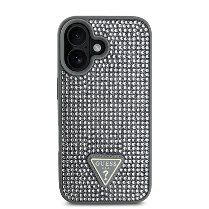 iPhone 16 Plus Kılıf Guess Orjinal Lisanslı Taşlı Arka Yüzey Üçgen Logolu Kılıf