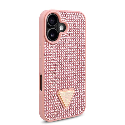 Apple iPhone 16 Plus Kılıf Guess Orjinal Lisanslı Taşlı Arka Yüzey Üçgen Logolu Kapak Gold