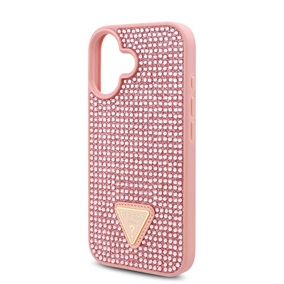 Apple iPhone 16 Plus Kılıf Guess Orjinal Lisanslı Taşlı Arka Yüzey Üçgen Logolu Kapak Pembe