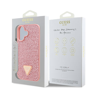 Apple iPhone 16 Plus Kılıf Guess Orjinal Lisanslı Taşlı Arka Yüzey Üçgen Logolu Kapak Gümüş