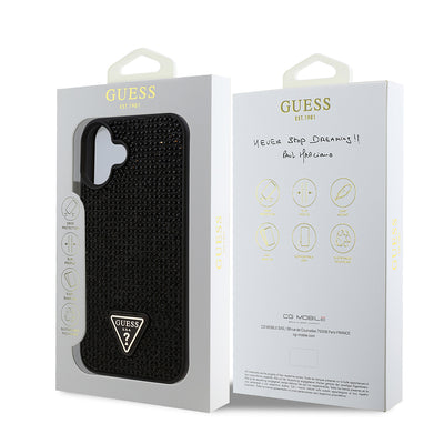 Apple iPhone 16 Plus Kılıf Guess Orjinal Lisanslı Taşlı Arka Yüzey Üçgen Logolu Kapak Pembe