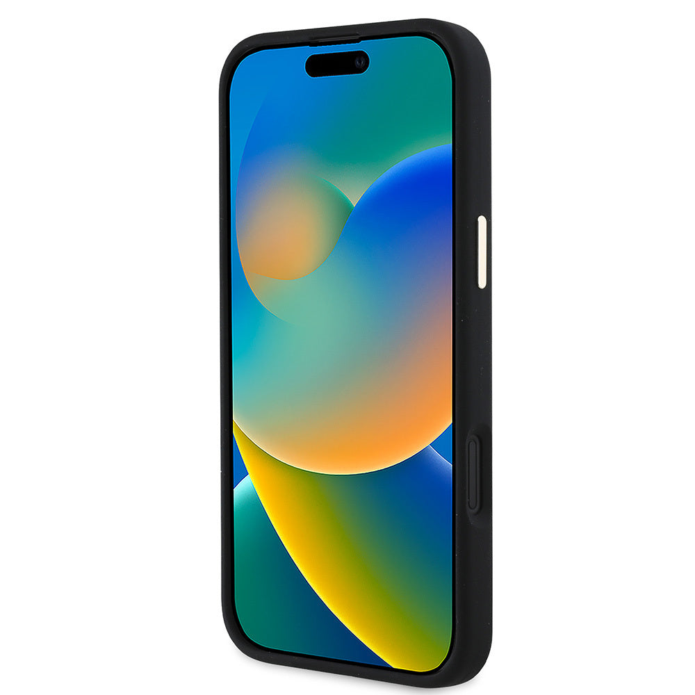 iPhone 16 Plus Kılıf Guess Orjinal Lisanslı Yazı ve Taşlı 4G Logolu Metal Kamera Çerçeveli Silikon Kılıf