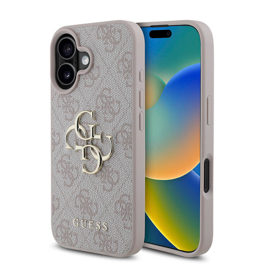 Apple iPhone 16 Plus Kılıf Guess Orjinal Lisanslı PU Deri 4G Desenli Metal Büyük 4G ve Yazı Logolu Kapak Siyah