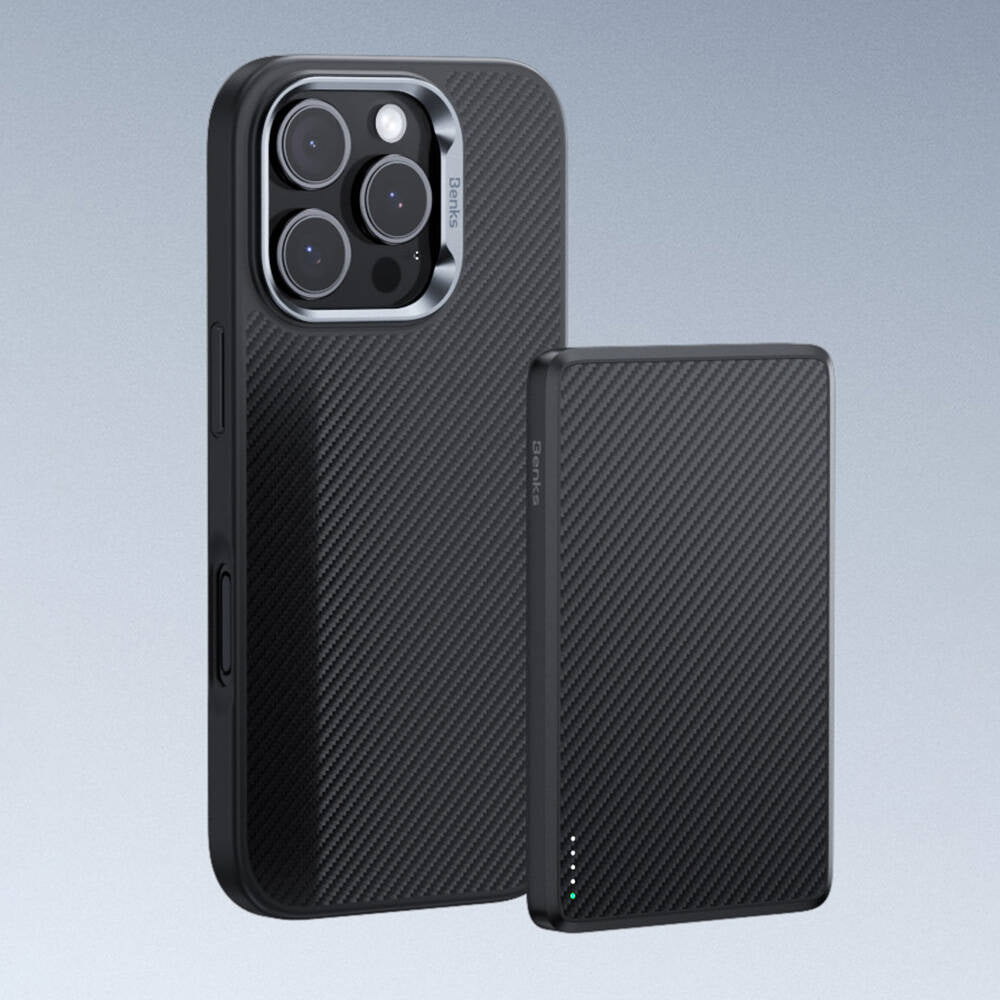 Apple iPhone 16 Plus Kılıf Karbon Fiber Magsafe Şarj Özellikli Benks Hybrid ArmorPro 600D Kevlar Kapak Siyah