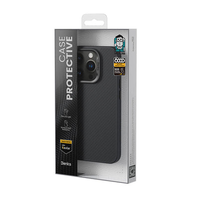 Apple iPhone 16 Plus Kılıf Karbon Fiber Magsafe Şarj Özellikli Benks Hybrid ArmorPro 600D Kevlar Kapak Siyah