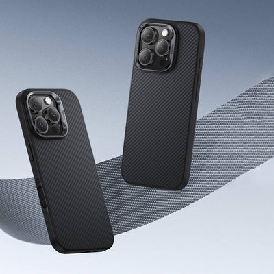 Apple iPhone 16 Plus Kılıf Karbon Fiber Magsafe Şarj Özellikli Benks Hybrid ArmorPro 600D Kevlar Kapak Siyah
