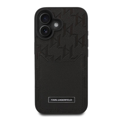 Apple iPhone 16 Plus Kılıf Karl Lagerfeld Orjinal Lisanslı Kartlıklı Cardslot Monogram Kapak Siyah