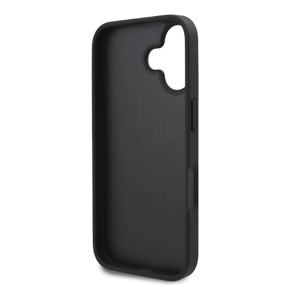 Apple iPhone 16 Plus Kılıf Karl Lagerfeld Orjinal Lisanslı Kartlıklı Cardslot Monogram Kapak Siyah