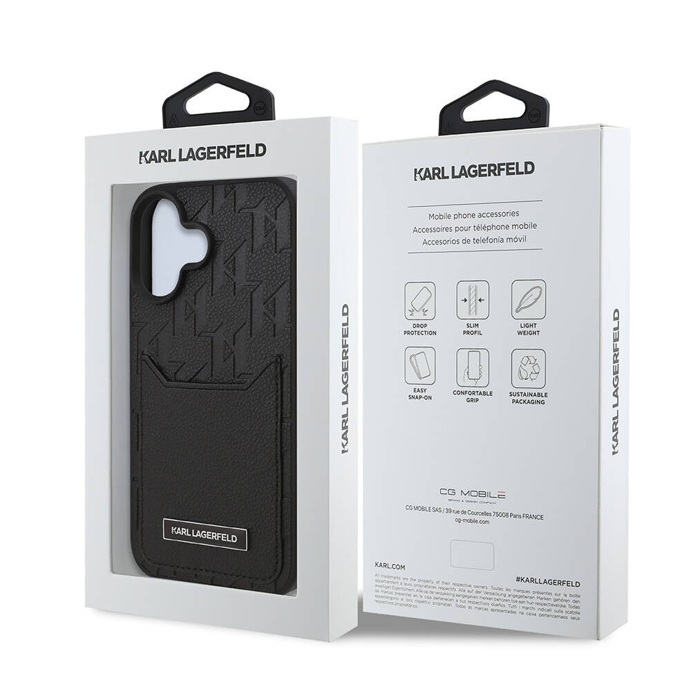 iPhone 16 Plus Kılıf Karl Lagerfeld Orjinal Lisanslı Kartlıklı Cardslot Monogram Kılıf