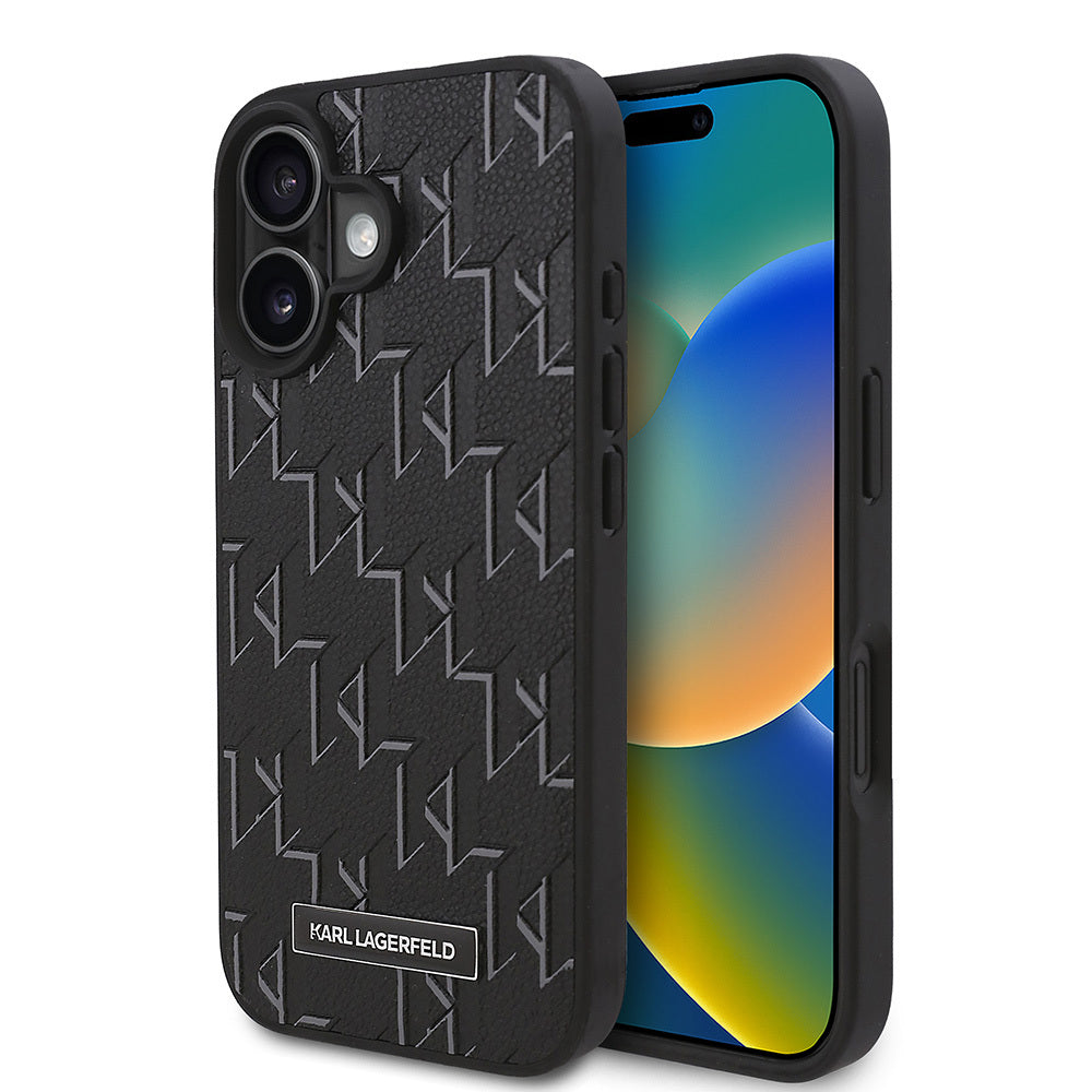 iPhone 16 Plus Kılıf Karl Lagerfeld Orjinal Lisanslı M-safe Şarj Özellikli KL Yazılı Hot Stamp Kılıf