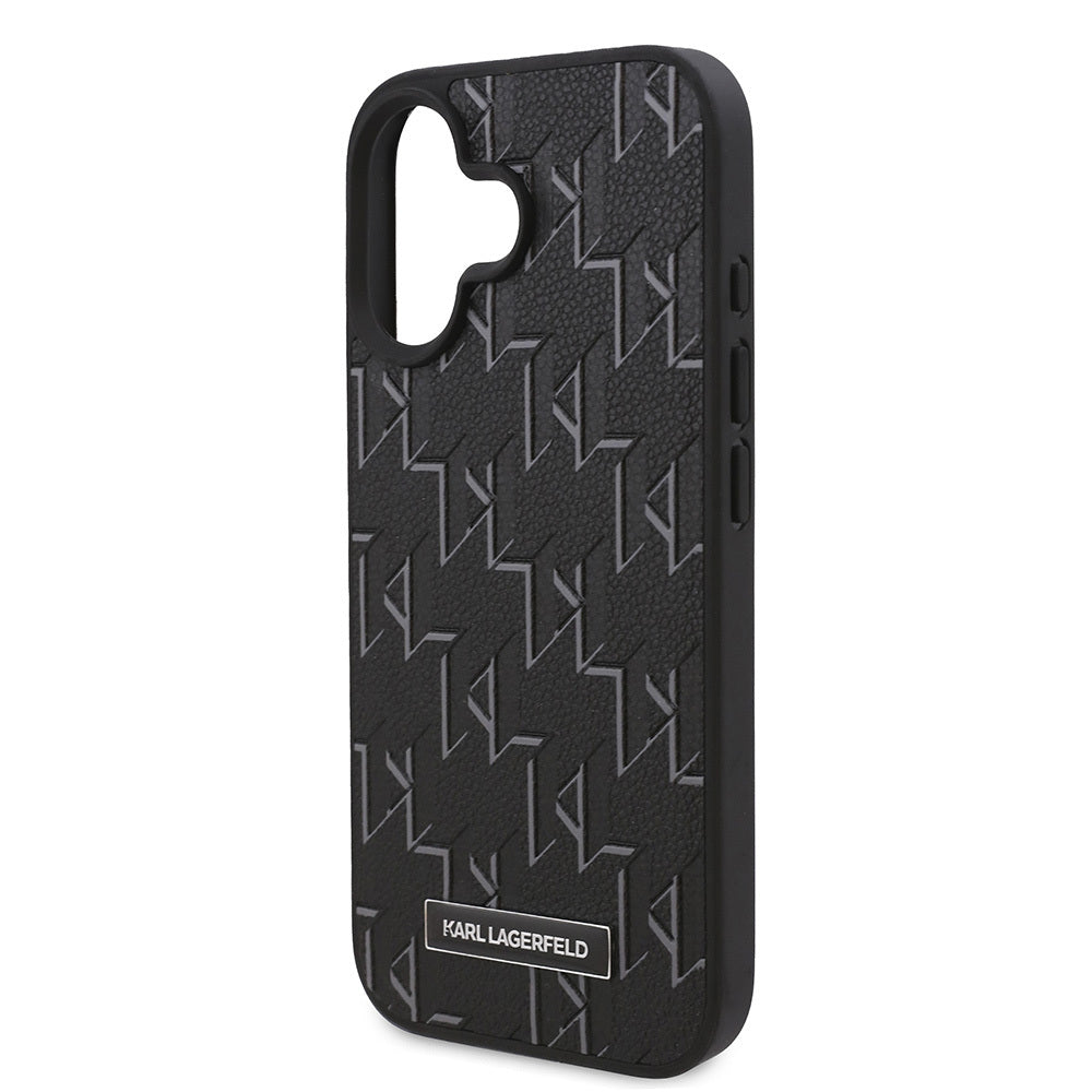 Apple iPhone 16 Plus Kılıf Karl Lagerfeld Orjinal Lisanslı Magsafe Şarj Özellikli KL Yazılı Hot Stamp Kapak Siyah