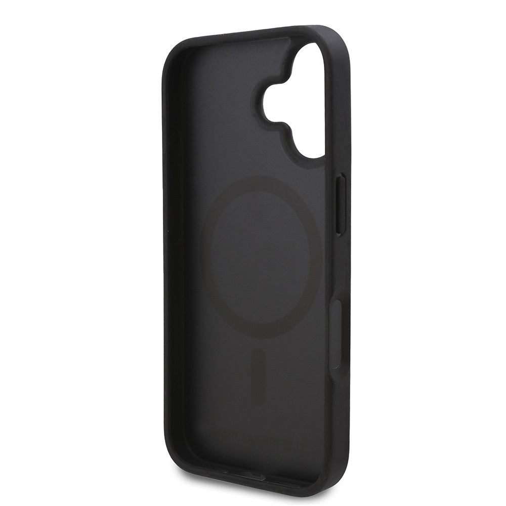 iPhone 16 Plus Kılıf Karl Lagerfeld Orjinal Lisanslı M-safe Şarj Özellikli KL Yazılı Hot Stamp Kılıf