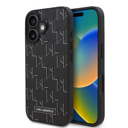 iPhone 16 Plus Kılıf Karl Lagerfeld Orjinal Lisanslı M-safe Şarj Özellikli KL Yazılı Hot Stamp Kılıf