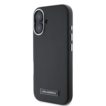 iPhone 16 Plus Kılıf Karl Lagerfeld Orjinal Lisanslı M-safe Şarj Özellikli Metal Kamera ve Buton Tasarımlı Plaka Logolu PU Deri Kılıf