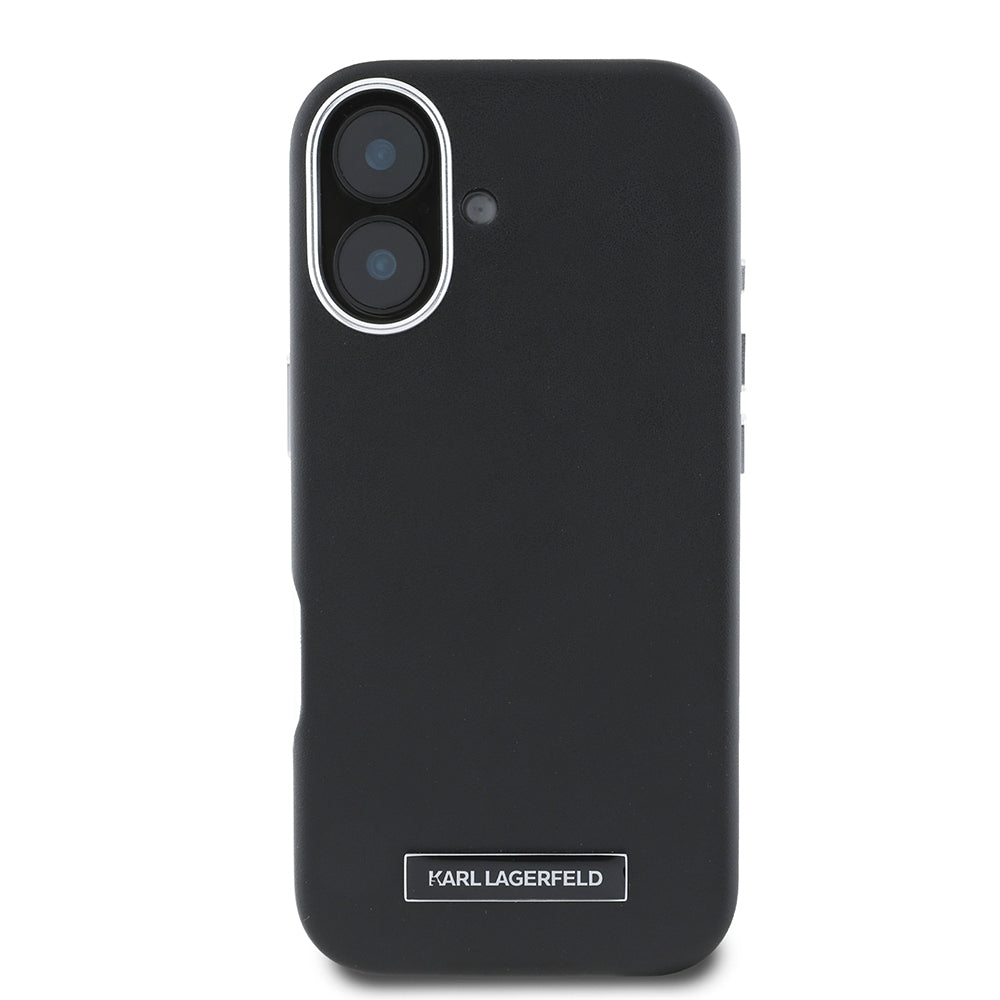 iPhone 16 Plus Kılıf Karl Lagerfeld Orjinal Lisanslı M-safe Şarj Özellikli Metal Kamera ve Buton Tasarımlı Plaka Logolu PU Deri Kılıf