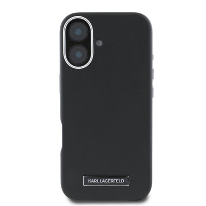 iPhone 16 Plus Kılıf Karl Lagerfeld Orjinal Lisanslı M-safe Şarj Özellikli Metal Kamera ve Buton Tasarımlı Plaka Logolu PU Deri Kılıf