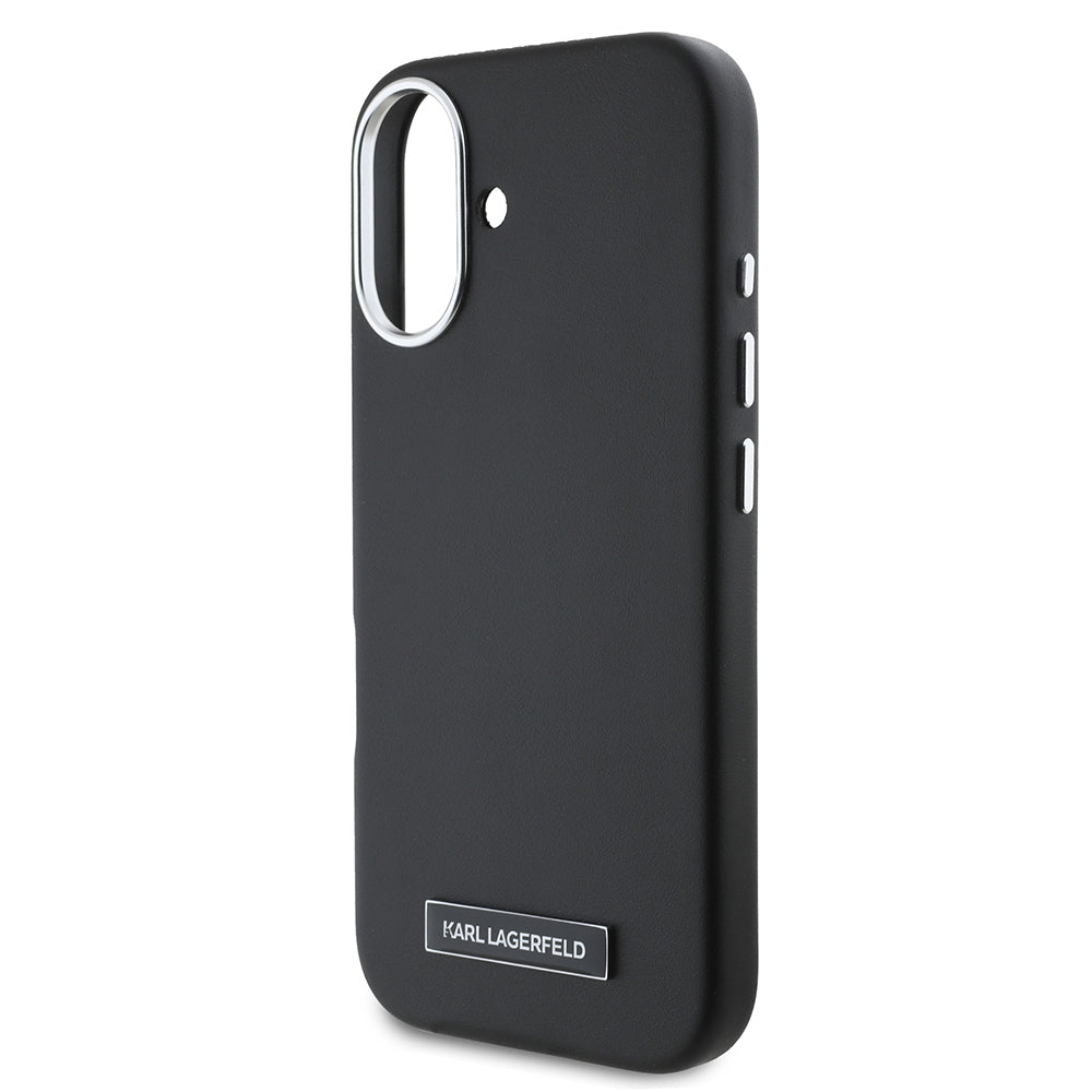 iPhone 16 Plus Kılıf Karl Lagerfeld Orjinal Lisanslı M-safe Şarj Özellikli Metal Kamera ve Buton Tasarımlı Plaka Logolu PU Deri Kılıf