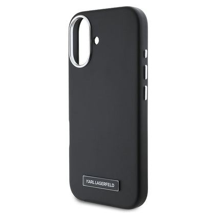 iPhone 16 Plus Kılıf Karl Lagerfeld Orjinal Lisanslı M-safe Şarj Özellikli Metal Kamera ve Buton Tasarımlı Plaka Logolu PU Deri Kılıf