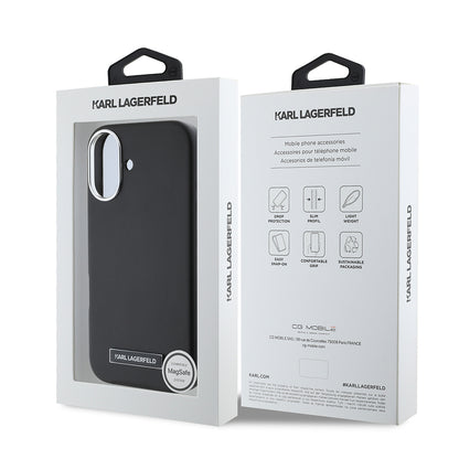iPhone 16 Plus Kılıf Karl Lagerfeld Orjinal Lisanslı M-safe Şarj Özellikli Metal Kamera ve Buton Tasarımlı Plaka Logolu PU Deri Kılıf