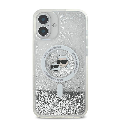 iPhone 16 Plus Kılıf Karl Lagerfeld Orjinal Lisanslı M-safe Şarj Özellikli Sıvılı Simli K&C Heads Kılıf